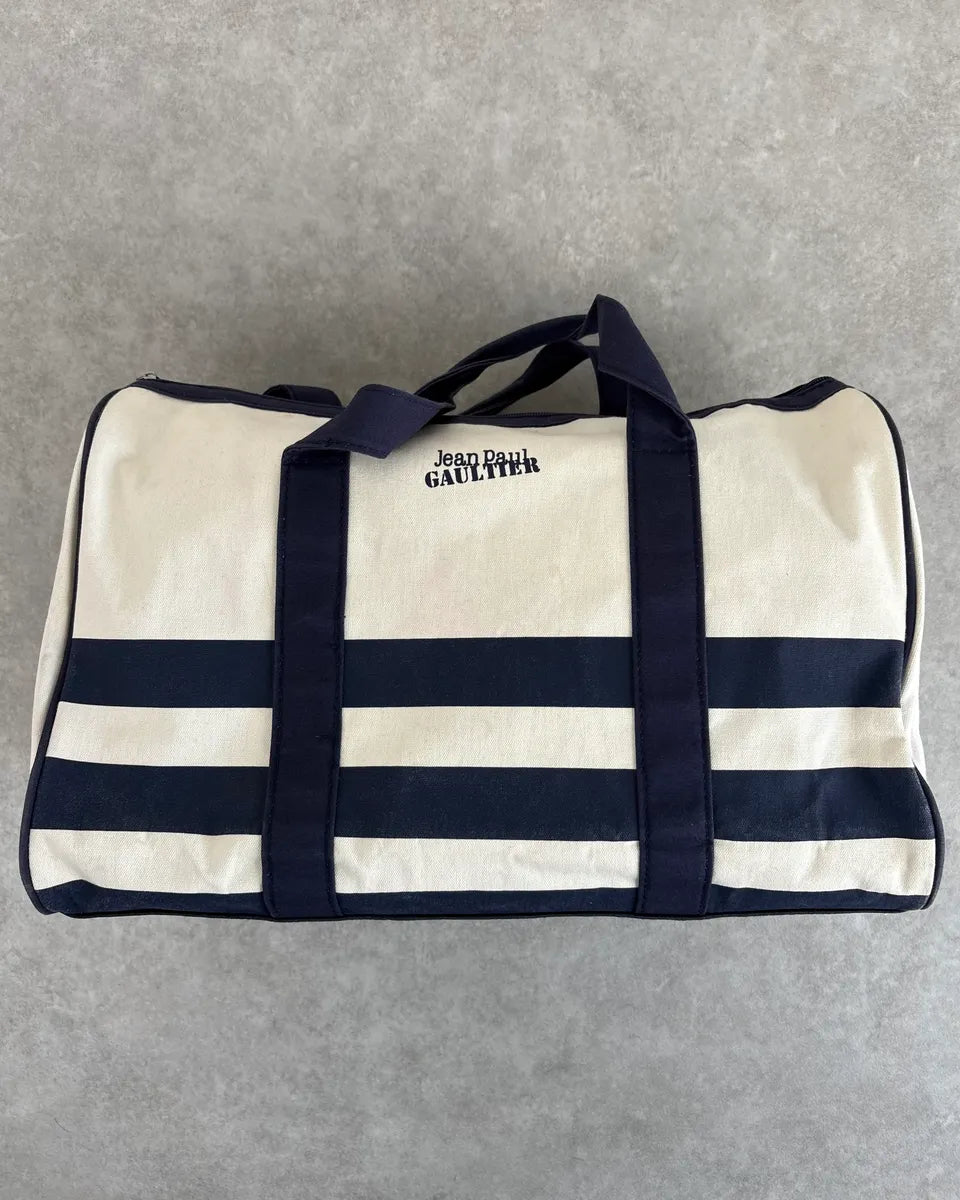 Jean Paul Gaultier White & Navy Canvas Striped Handle Bag QJGLTQk 3