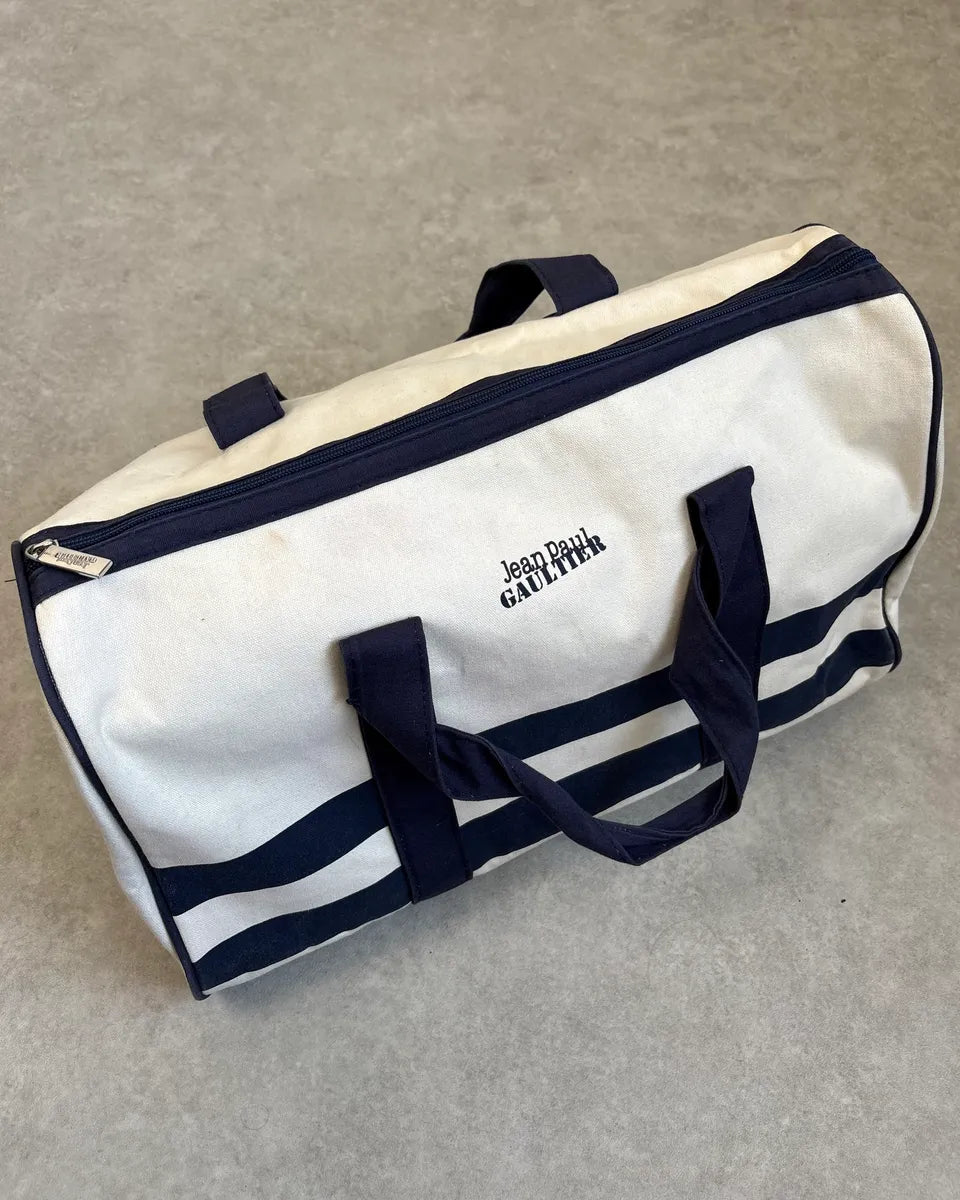 Jean Paul Gaultier White & Navy Canvas Striped Handle Bag QJGLTQk 2