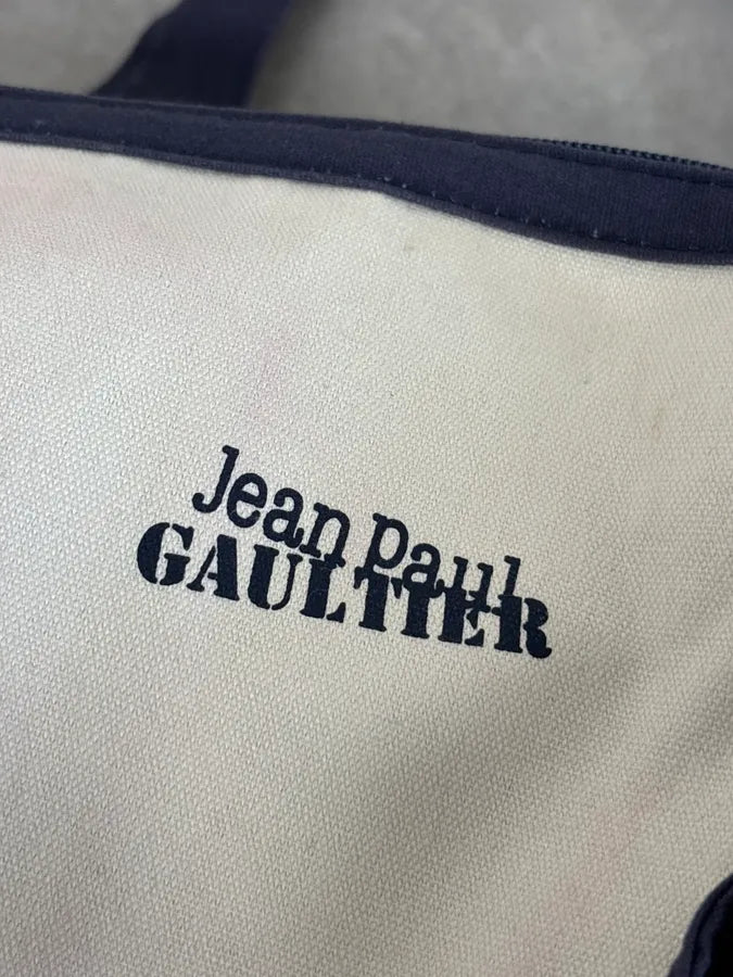 Jean Paul Gaultier White & Navy Canvas Striped Handle Bag QJGLTQk 10