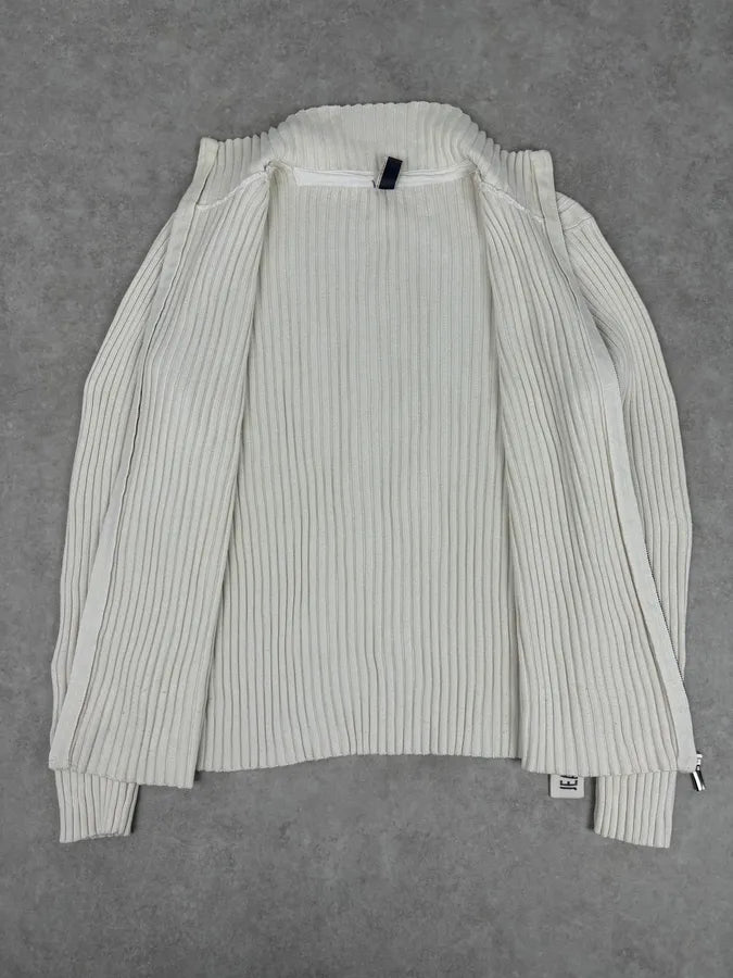 2000s Jean Paul Gaultier Cream Cotton Ribbed Zip-up Sweater FPaviFI 6