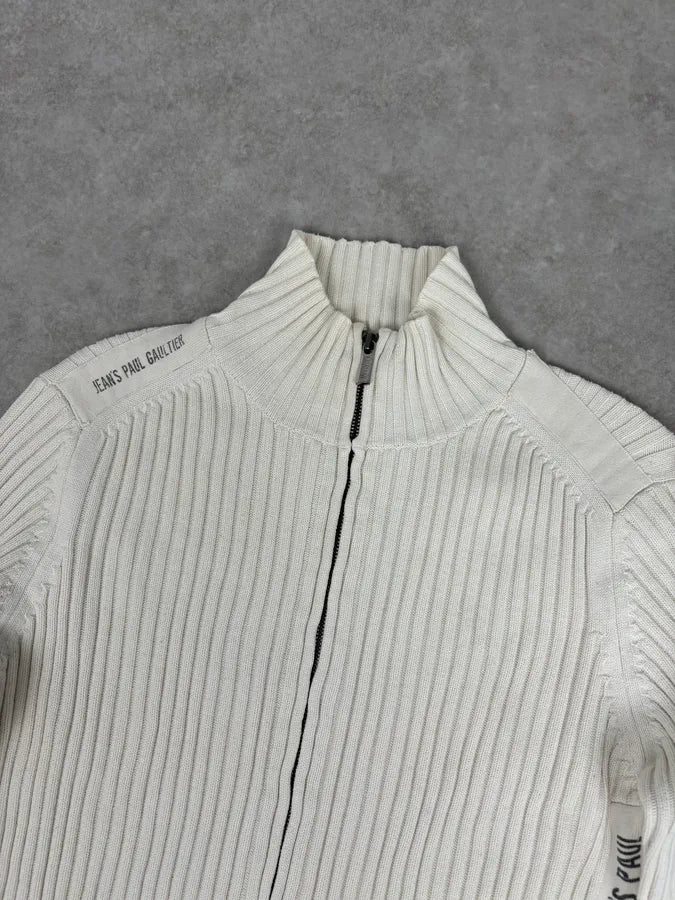 2000s Jean Paul Gaultier Cream Cotton Ribbed Zip-up Sweater FPaviFI 4