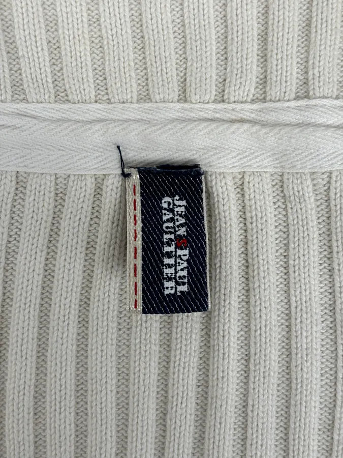 2000s Jean Paul Gaultier Cream Cotton Ribbed Zip-up Sweater FPaviFI 9