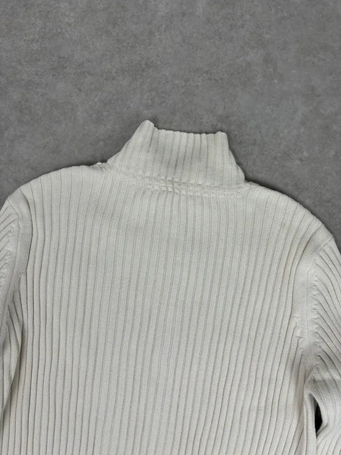 2000s Jean Paul Gaultier Cream Cotton Ribbed Zip-up Sweater FPaviFI 5