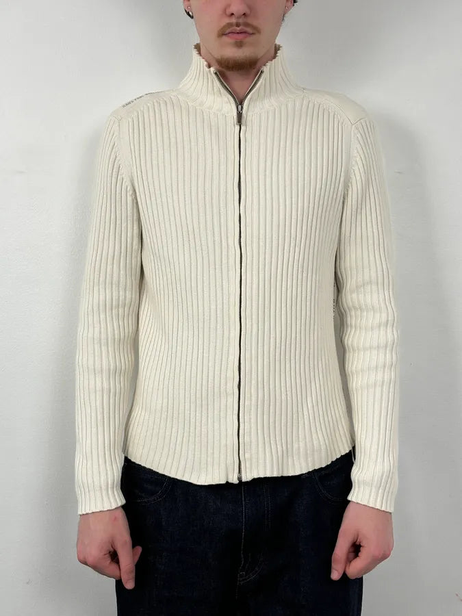 2000s Jean Paul Gaultier Cream Cotton Ribbed Zip-up Sweater