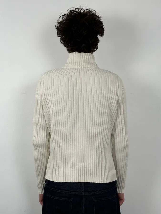 2000s Jean Paul Gaultier Cream Cotton Ribbed Zip-up Sweater FPaviFI 1