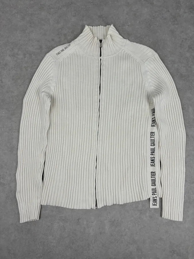 2000s Jean Paul Gaultier Cream Cotton Ribbed Zip-up Sweater FPaviFI 2