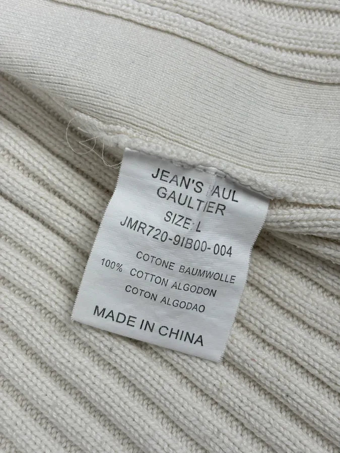 2000s Jean Paul Gaultier Cream Cotton Ribbed Zip-up Sweater FPaviFI 10