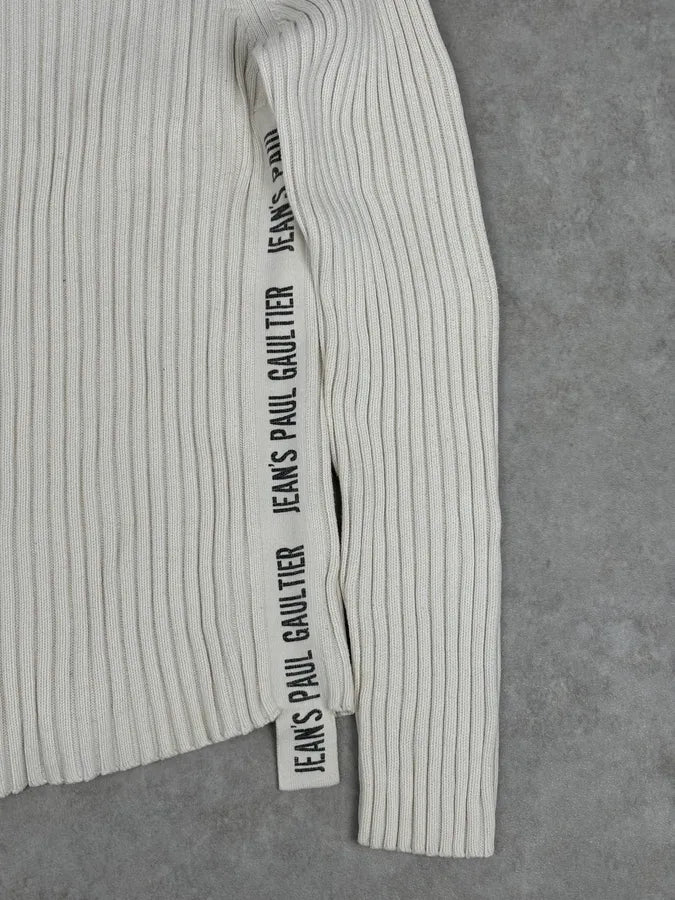 2000s Jean Paul Gaultier Cream Cotton Ribbed Zip-up Sweater FPaviFI 7