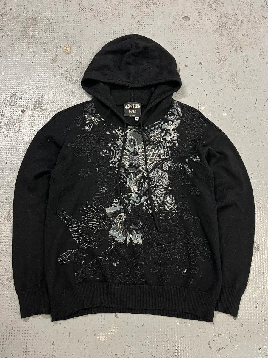 Jean Paul Gaultier Japanese Motif Black Wool Hoodie XWtzbVG 0