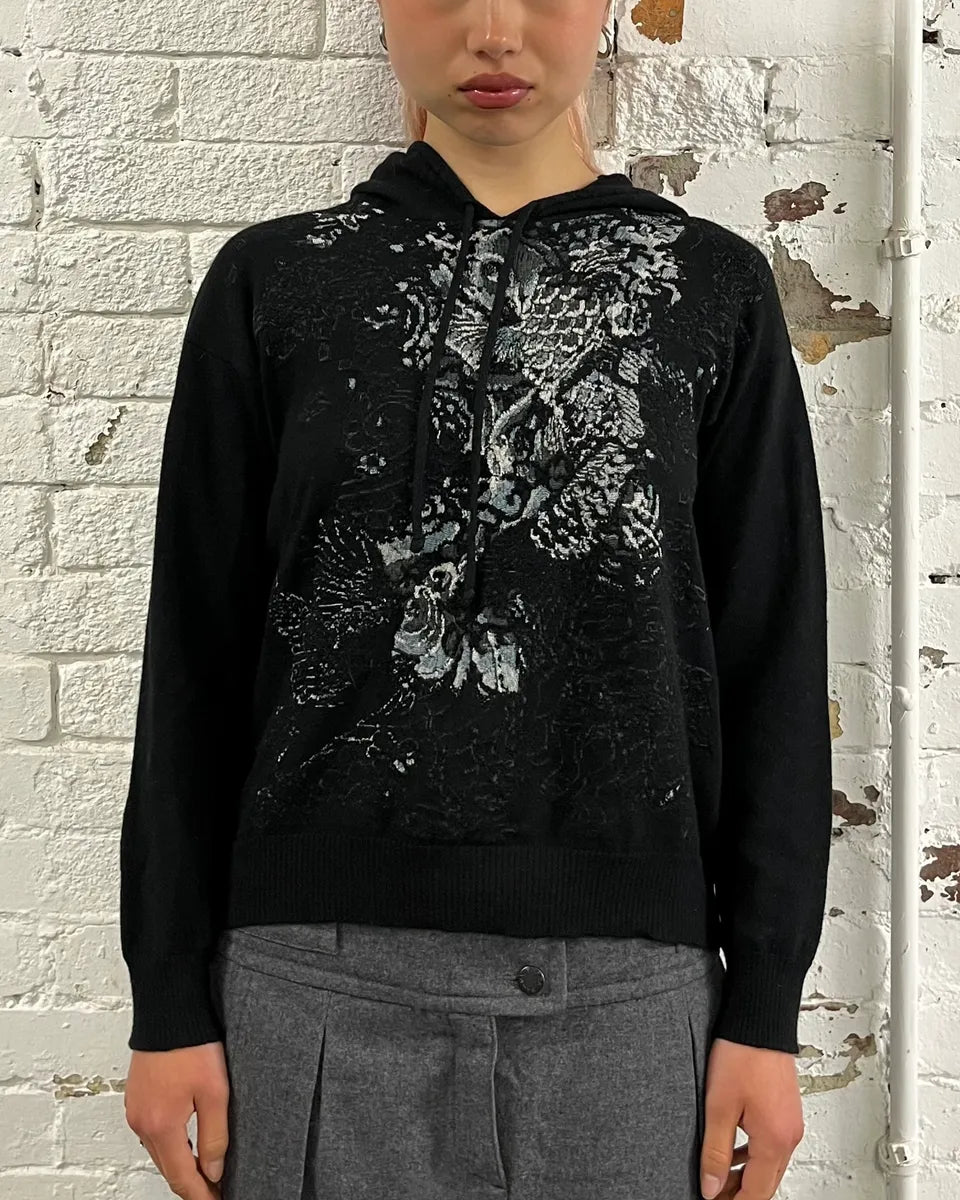 Jean Paul Gaultier Japanese Motif Black Wool Hoodie XWtzbVG 1