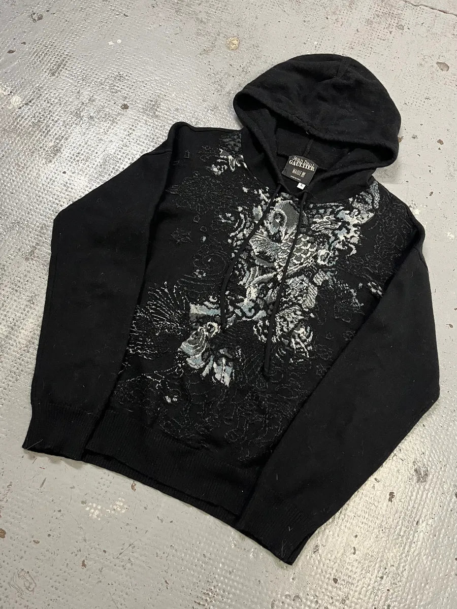 Jean Paul Gaultier Japanese Motif Black Wool Hoodie XWtzbVG 3