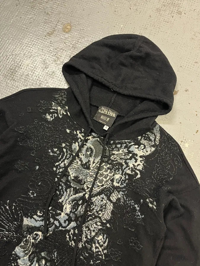 Jean Paul Gaultier Japanese Motif Black Wool Hoodie XWtzbVG 4