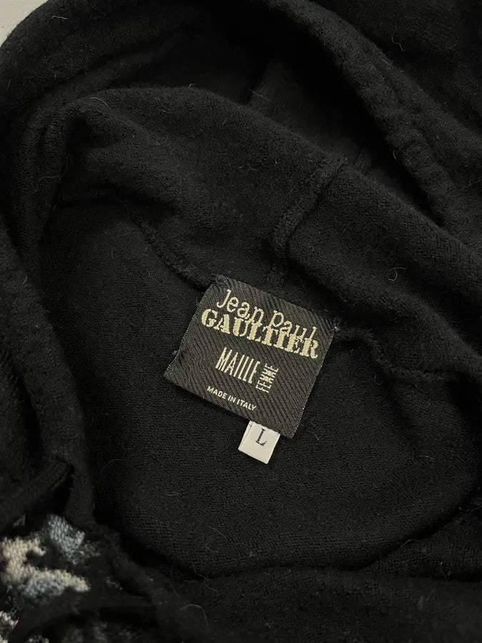 Jean Paul Gaultier Japanese Motif Black Wool Hoodie XWtzbVG 7