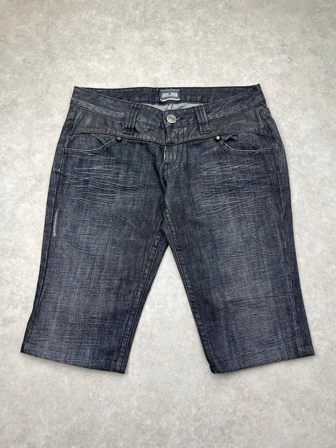 Jean Paul Gaultier Leather Panel Grey & Black Denim Shorts bbNIASP 0