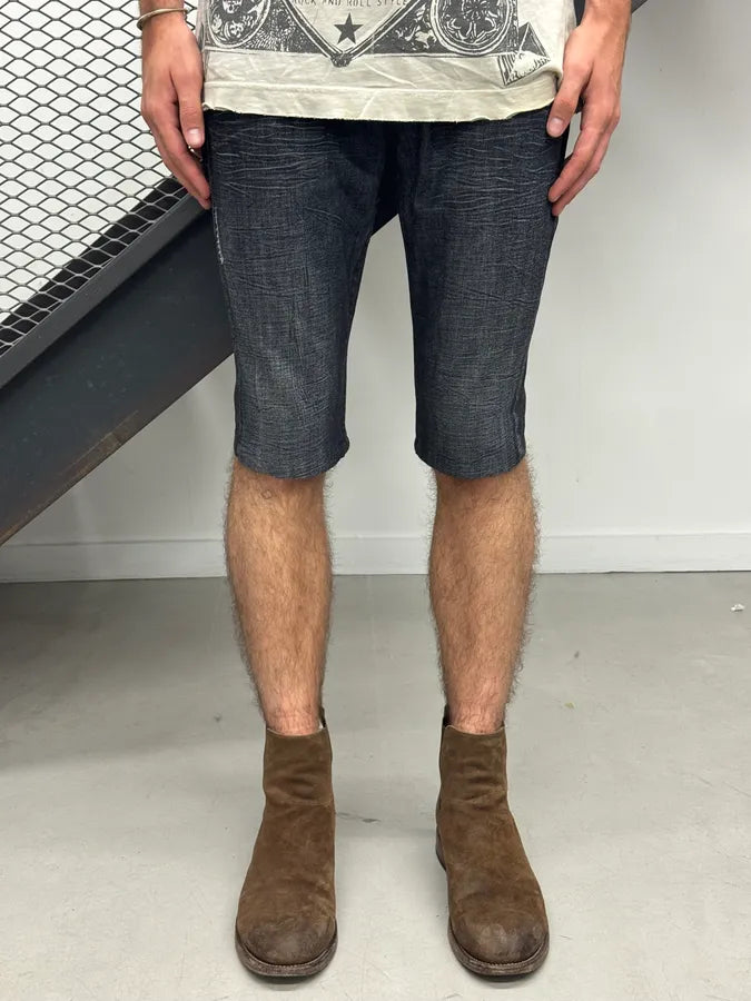 Jean Paul Gaultier Leather Panel Grey & Black Denim Shorts bbNIASP 1