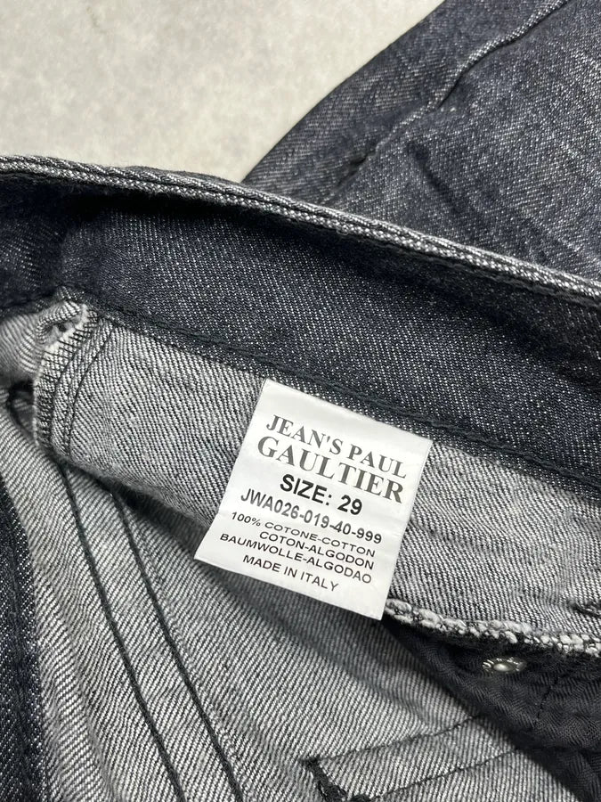 Jean Paul Gaultier Leather Panel Grey & Black Denim Shorts bbNIASP 11