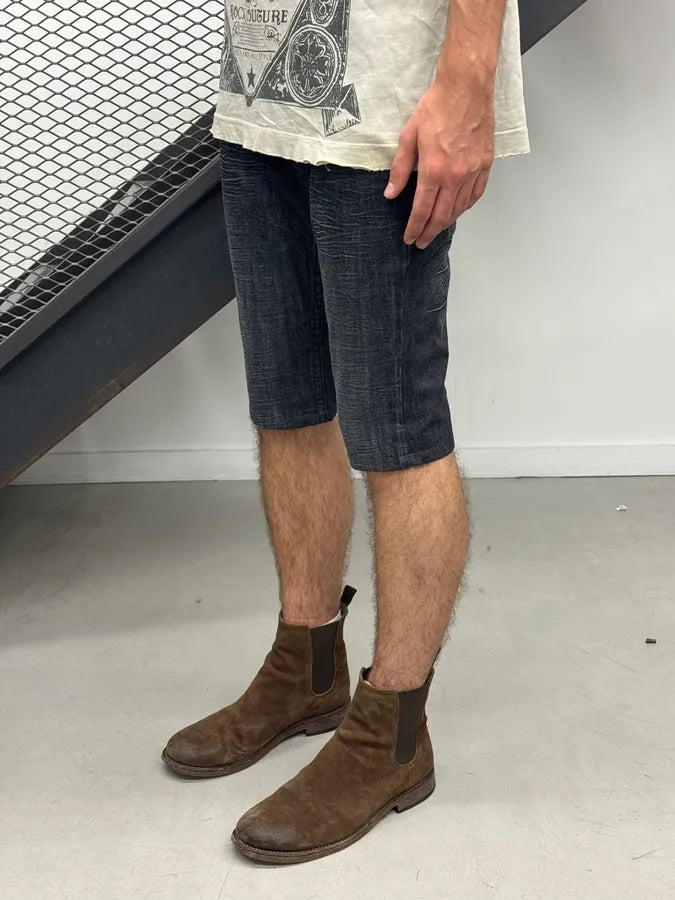 Jean Paul Gaultier Leather Panel Grey & Black Denim Shorts bbNIASP 2