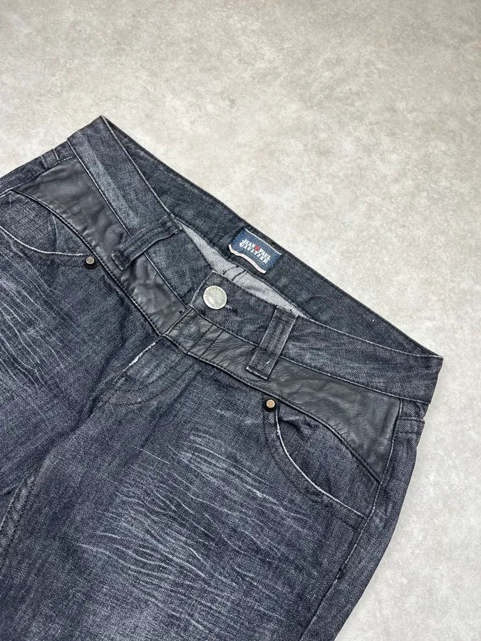 Jean Paul Gaultier Leather Panel Grey & Black Denim Shorts bbNIASP 4