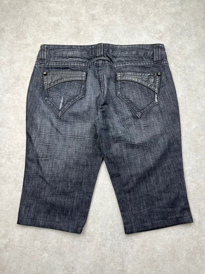 Jean Paul Gaultier Leather Panel Grey & Black Denim Shorts bbNIASP 7