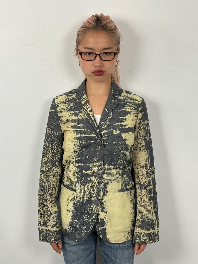 Jean Paul Gaultier Navy Beige Denim Trompe-lœil Blazer Jacket KYutBJu 1