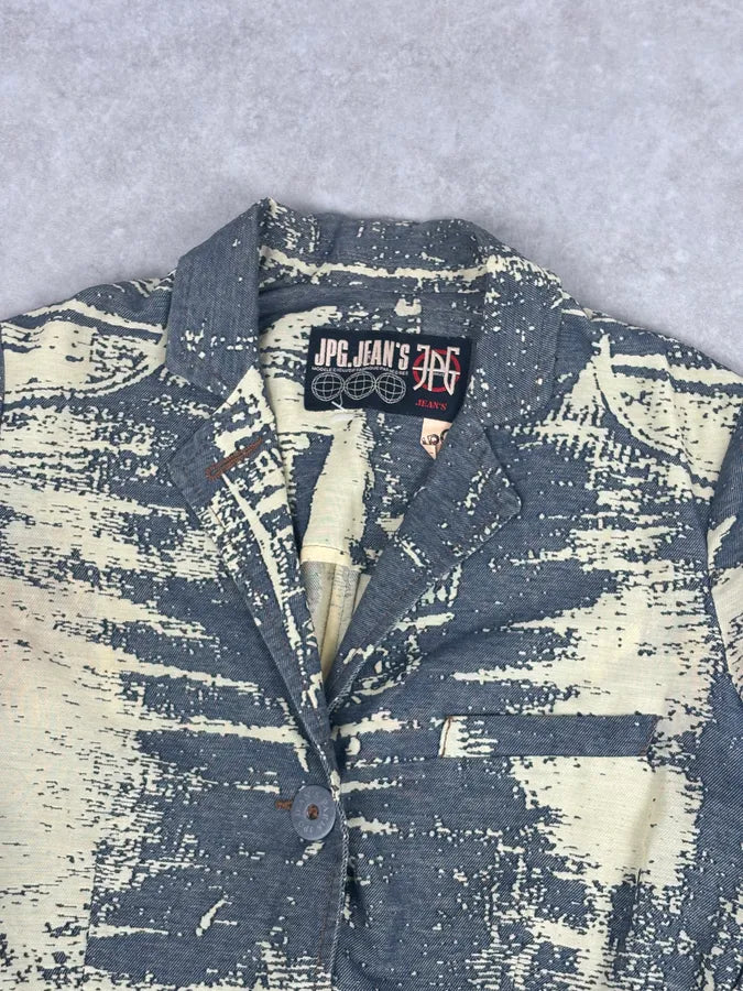 Jean Paul Gaultier Navy Beige Denim Trompe-lœil Blazer Jacket KYutBJu 3