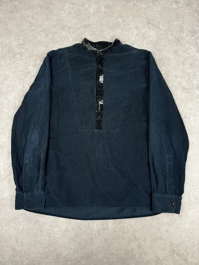 2000s Jean Paul Gaultier Navy Corduroy Henley Shirt DfCsYuv 0