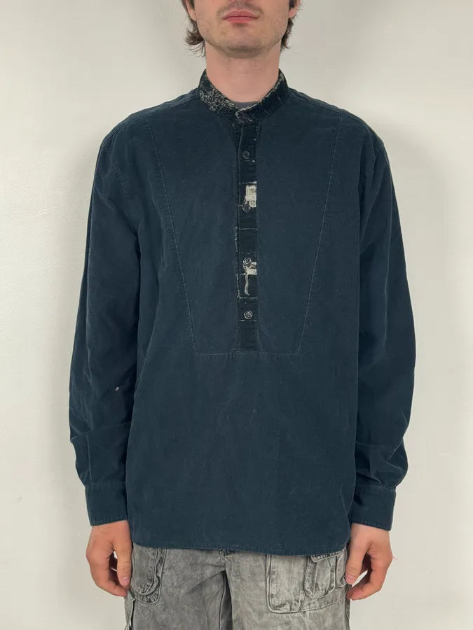 2000s Jean Paul Gaultier Navy Corduroy Henley Shirt DfCsYuv 1