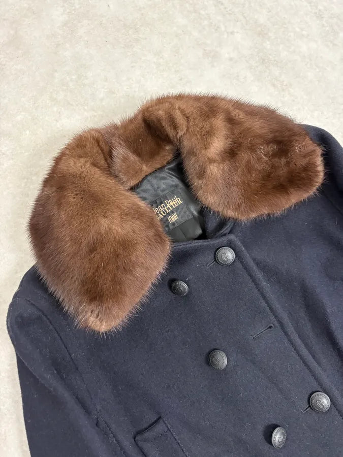 2000s Jean Paul Gaultier Navy Wool Leather Cuff Blazer jbmpPfo 4