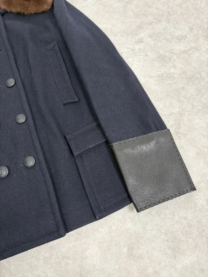 2000s Jean Paul Gaultier Navy Wool Leather Cuff Blazer jbmpPfo 7