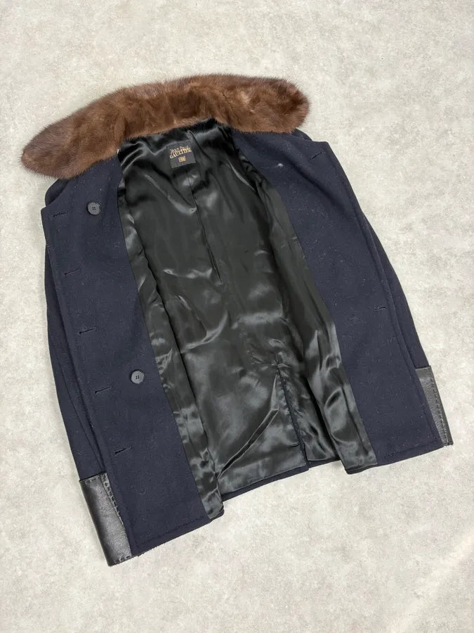 2000s Jean Paul Gaultier Navy Wool Leather Cuff Blazer jbmpPfo 6