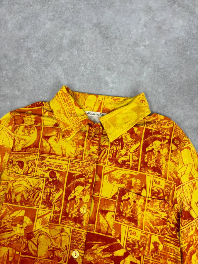1990s Jean Paul Gaultier Orange Viscose Comic Strip Shirt yXrJUPt 3