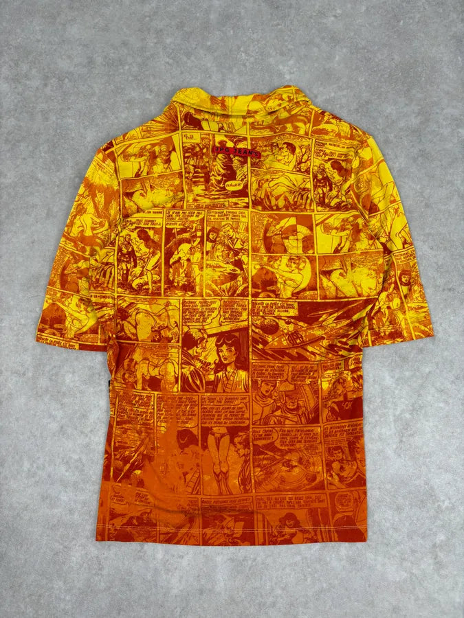 1990s Jean Paul Gaultier Orange Viscose Comic Strip Shirt yXrJUPt 4