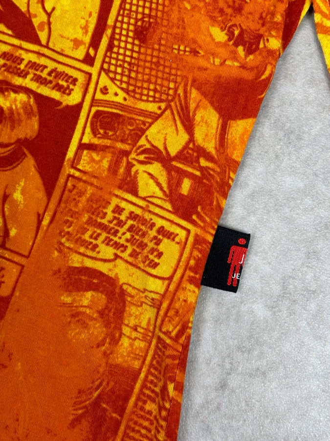 1990s Jean Paul Gaultier Orange Viscose Comic Strip Shirt yXrJUPt 7