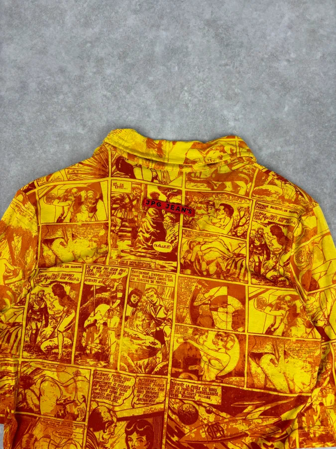 1990s Jean Paul Gaultier Orange Viscose Comic Strip Shirt yXrJUPt 5