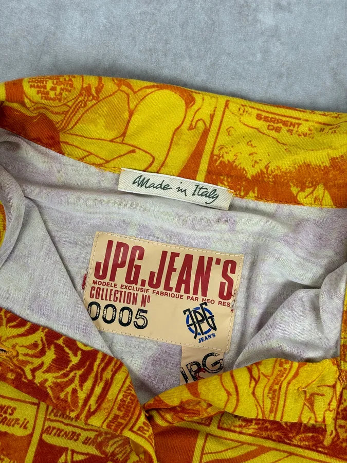 1990s Jean Paul Gaultier Orange Viscose Comic Strip Shirt yXrJUPt 8
