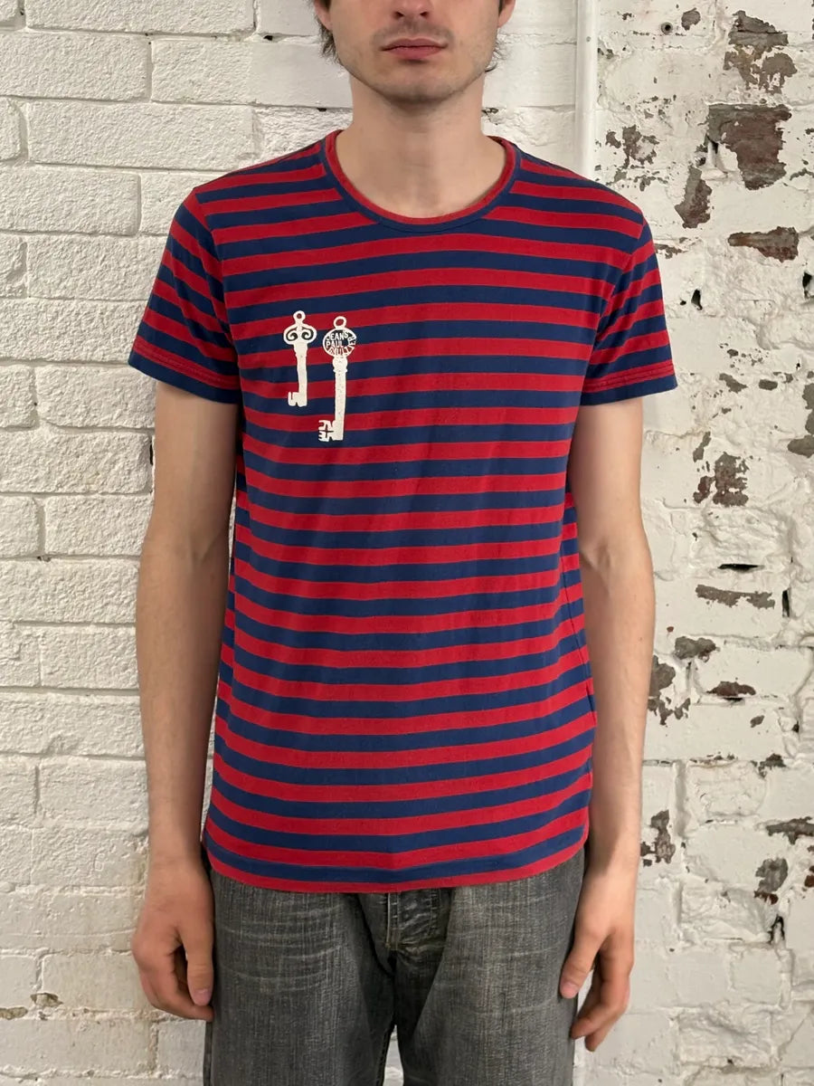 SS2009 Jean Paul Gaultier Red & Navy Striped Double Keys T-Shirt MvHUDfj 1