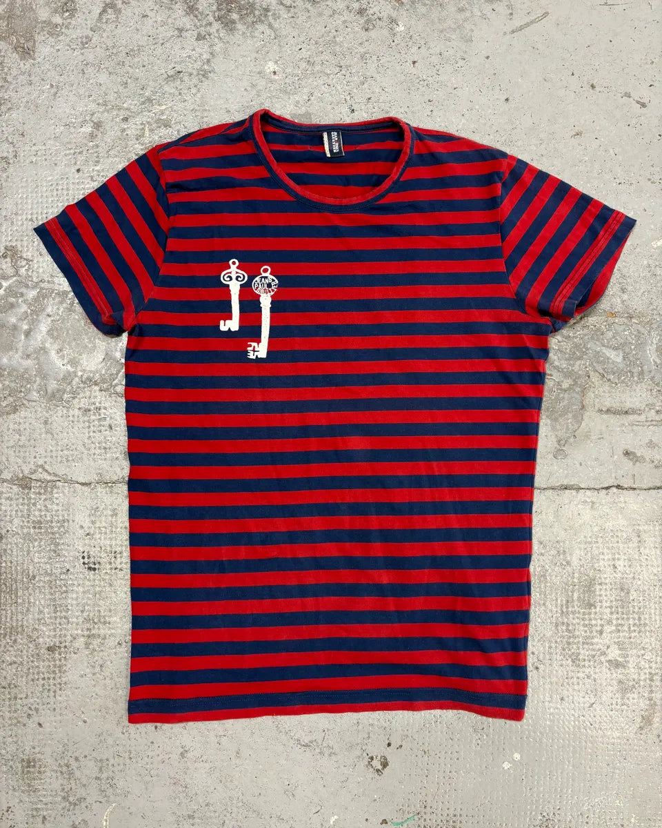 SS2009 Jean Paul Gaultier Red & Navy Striped Double Keys T-Shirt MvHUDfj 0