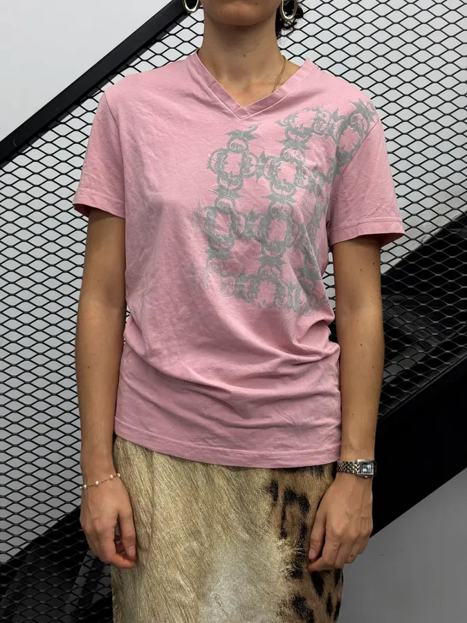 2000s Jean Paul Gaultier Pink Ornamental Print V Neck T-Shirt iGgBlrY 2