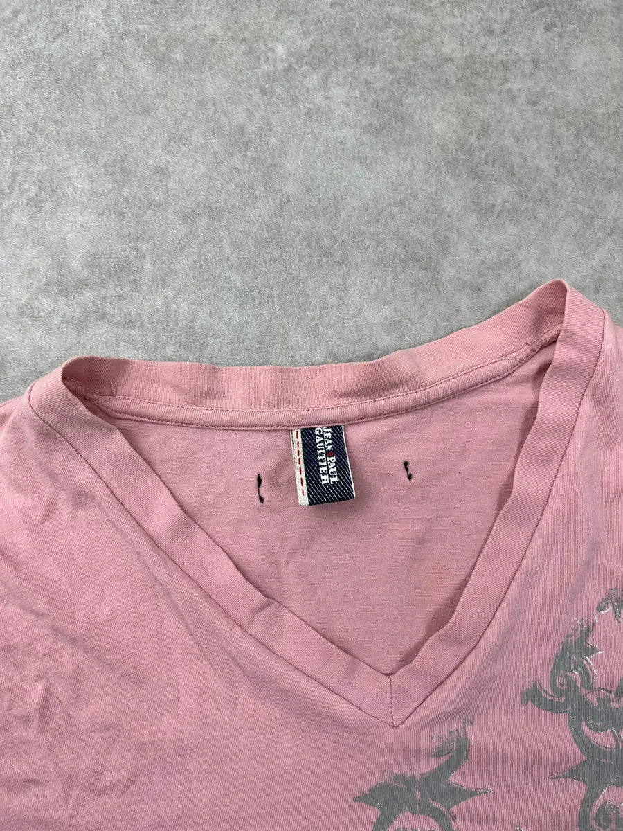 2000s Jean Paul Gaultier Pink Ornamental Print V Neck T-Shirt iGgBlrY 7