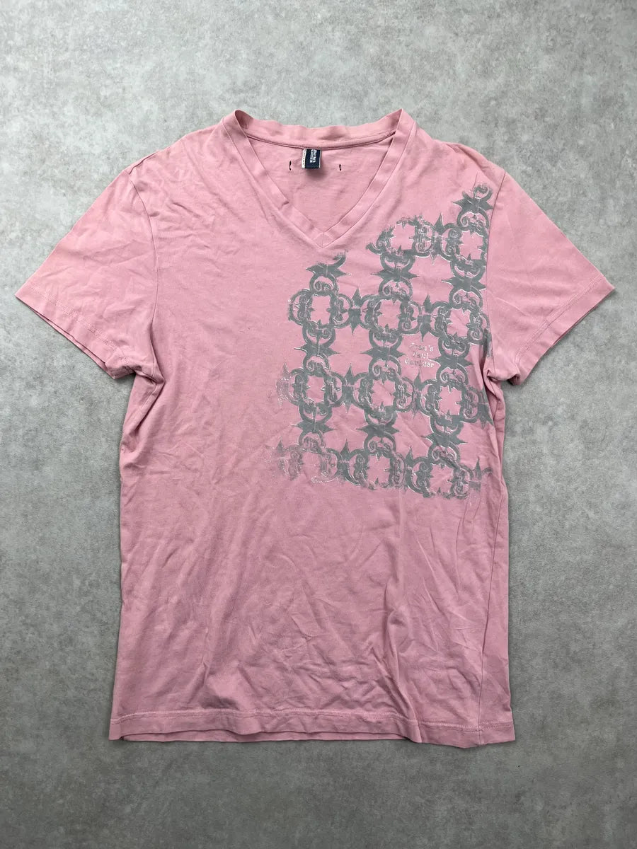 2000s Jean Paul Gaultier Pink Ornamental Print V Neck T-Shirt iGgBlrY 0