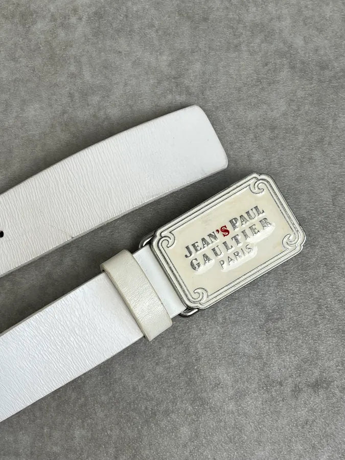 2000s Jean Paul Gaultier White Leather Logo Belt gyMERTO 4