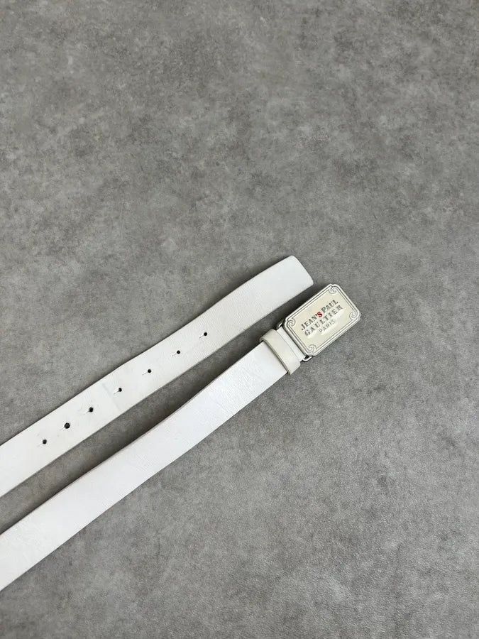 2000s Jean Paul Gaultier White Leather Logo Belt gyMERTO 3