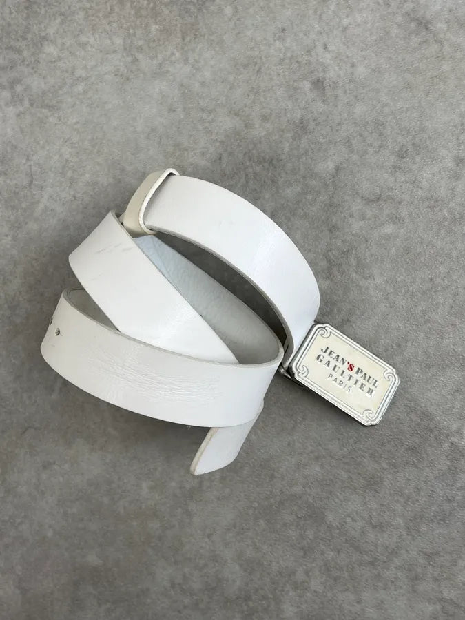 2000s Jean Paul Gaultier White Leather Logo Belt gyMERTO 2