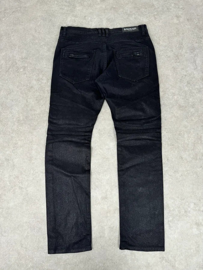 2010s Balmain Italian Black Padded Biker Slim Pants kltVCuH 5