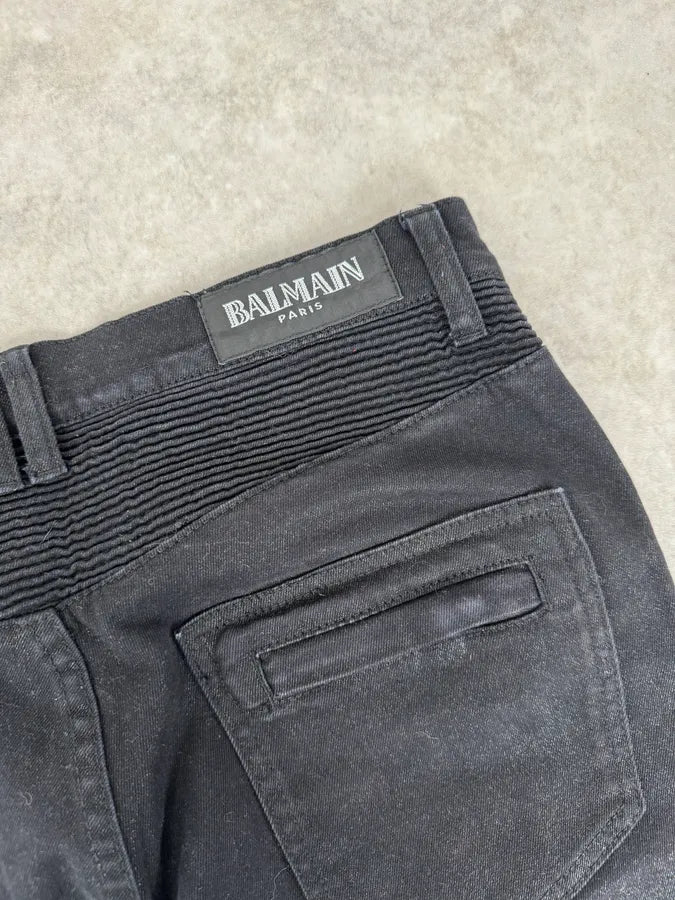 2010s Balmain Italian Black Padded Biker Slim Pants kltVCuH 6