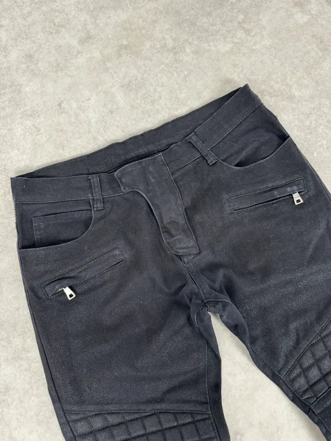 2010s Balmain Italian Black Padded Biker Slim Pants kltVCuH 4