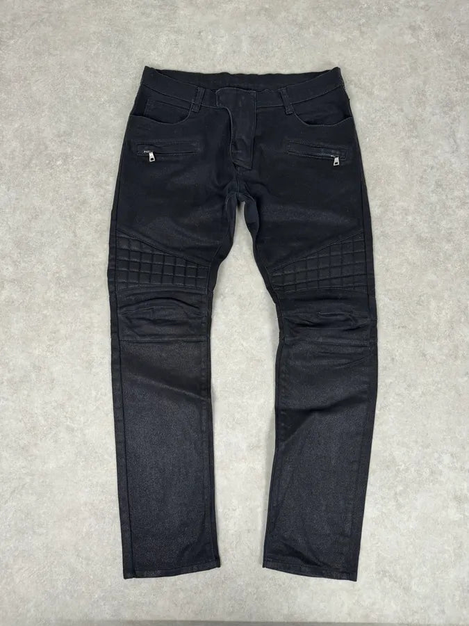 2010s Balmain Italian Black Padded Biker Slim Pants kltVCuH 0