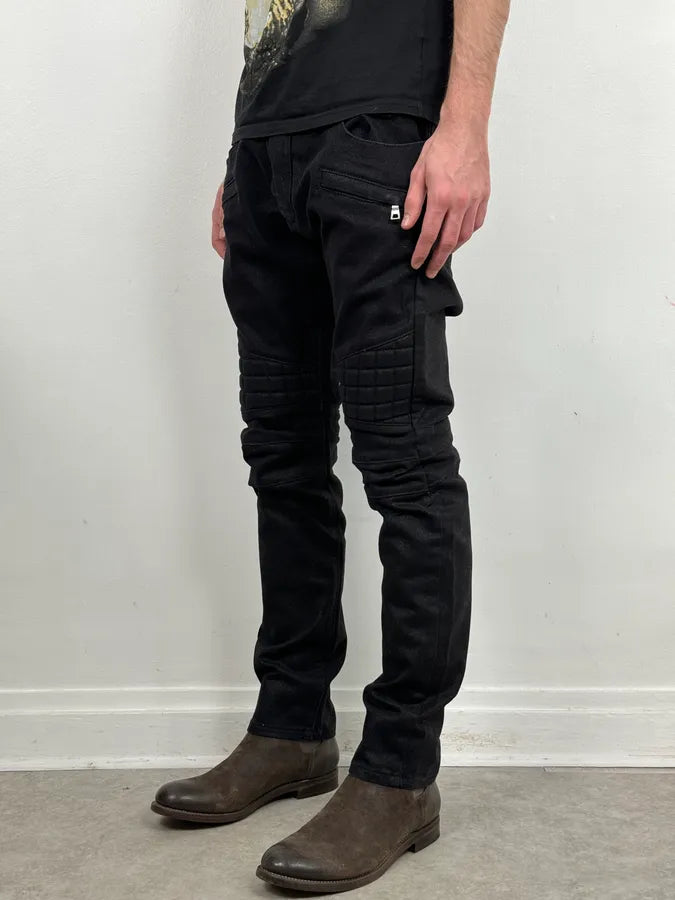 2010s Balmain Italian Black Padded Biker Slim Pants kltVCuH 1