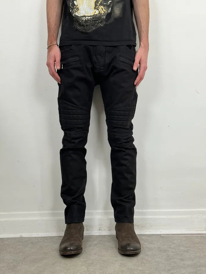 2010s Balmain Italian Black Padded Biker Slim Pants kltVCuH 2