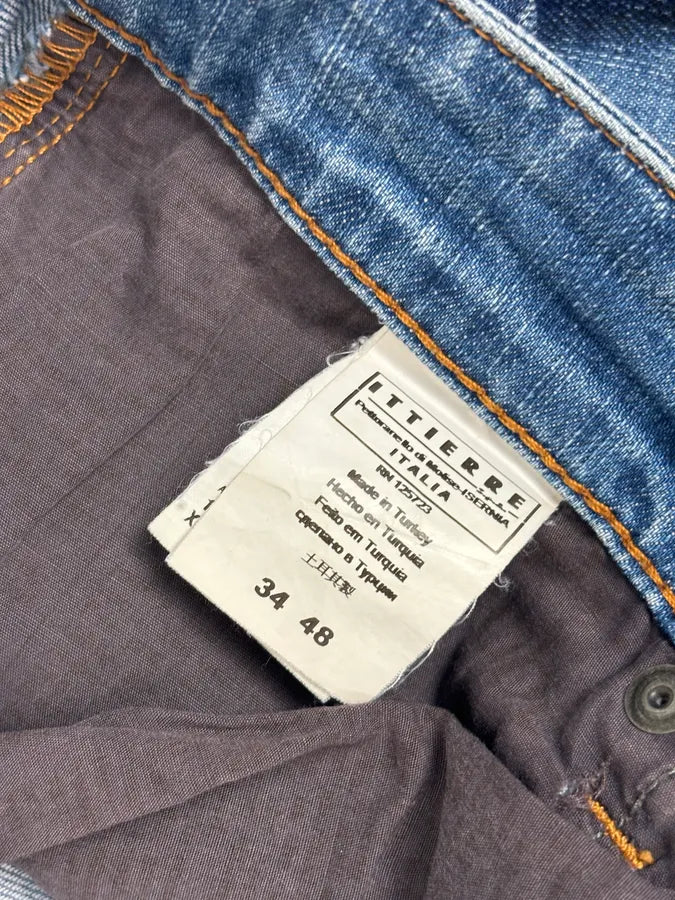 SS2011 Galliano UK Flag Newspaper Print Distressed Blue Denim Jeans IuaybCU 11